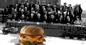 Chicken Politburo, politics, photomontage, Paul Jacob, James Gill, collage