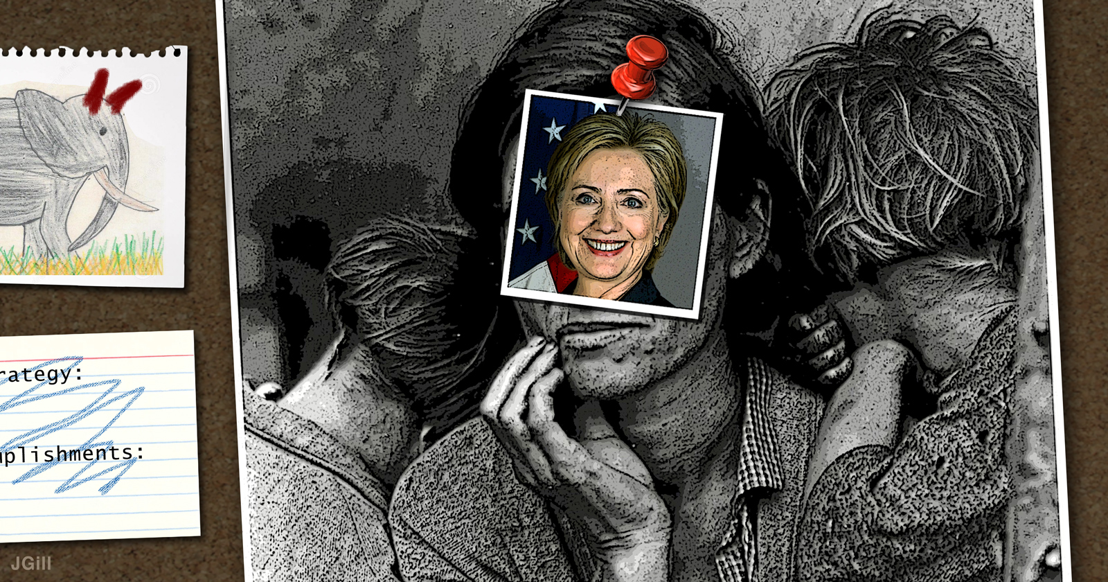 Hillary Clinton, collage, photomontage, illustration, editorial, election, presidential, campaign, poverty, accomplishments, election