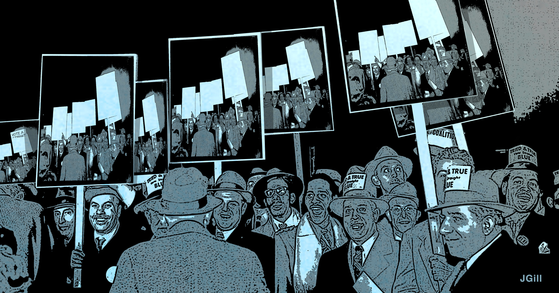 political, politics, Labor Unions, collage, photomontage, politics, protest, illustration, editorial, crowd
