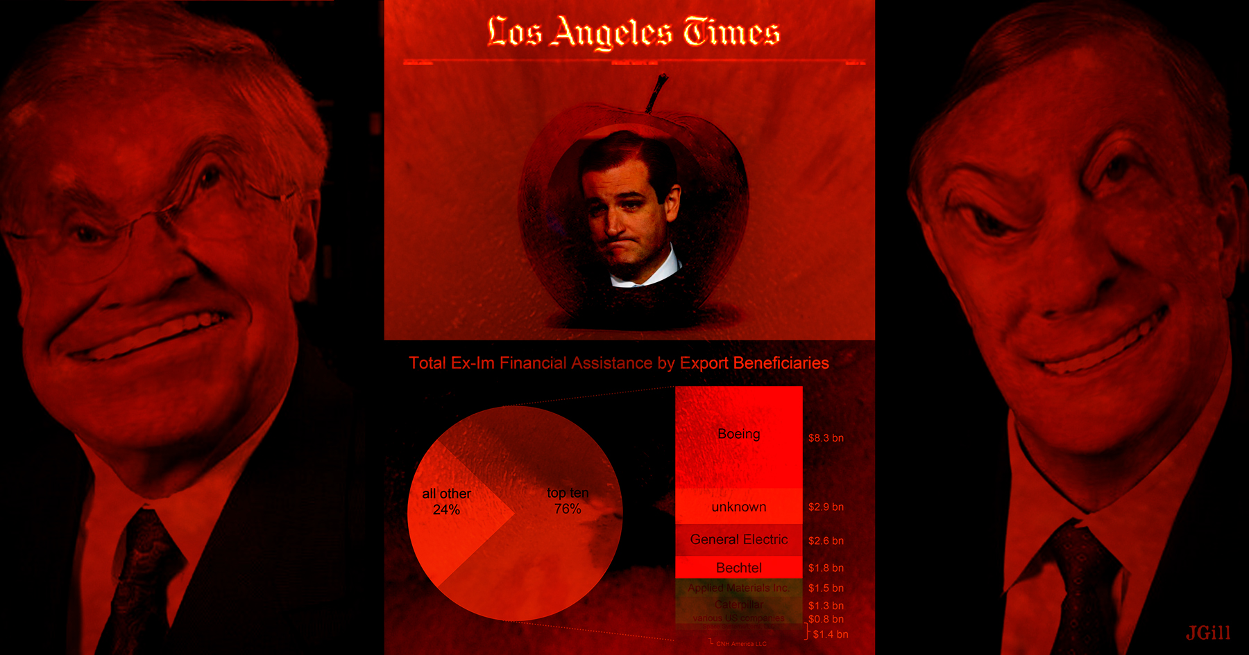 Koch Brothers, Ted Cruz, political, politics, collage, photomontage, conspiracy, secrets, LA Times, Campaign Finance