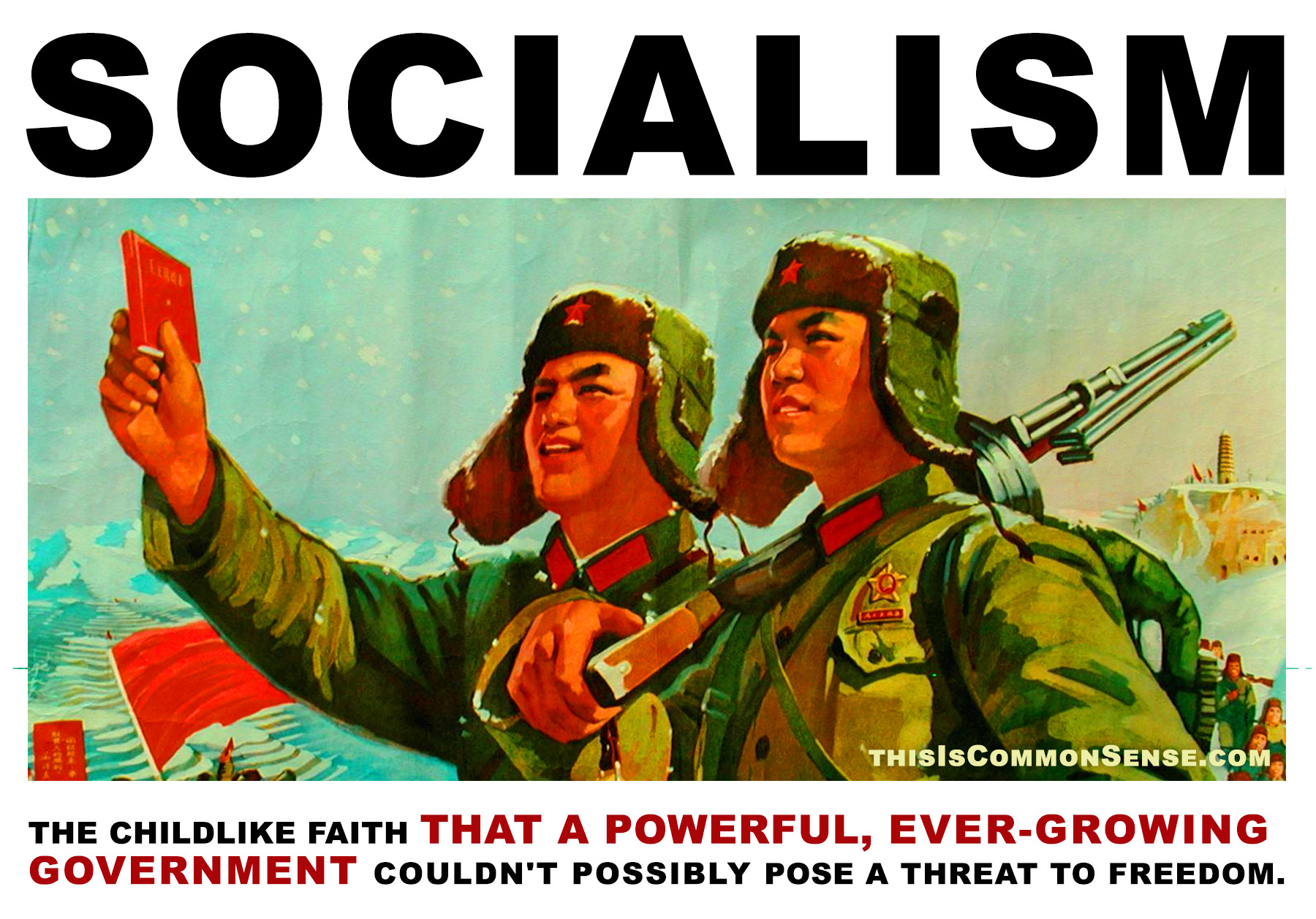 socialism, childlike faith, government, power, progressivism, Paul Jacob, Jim Gill, Common Sense, meme, illustration