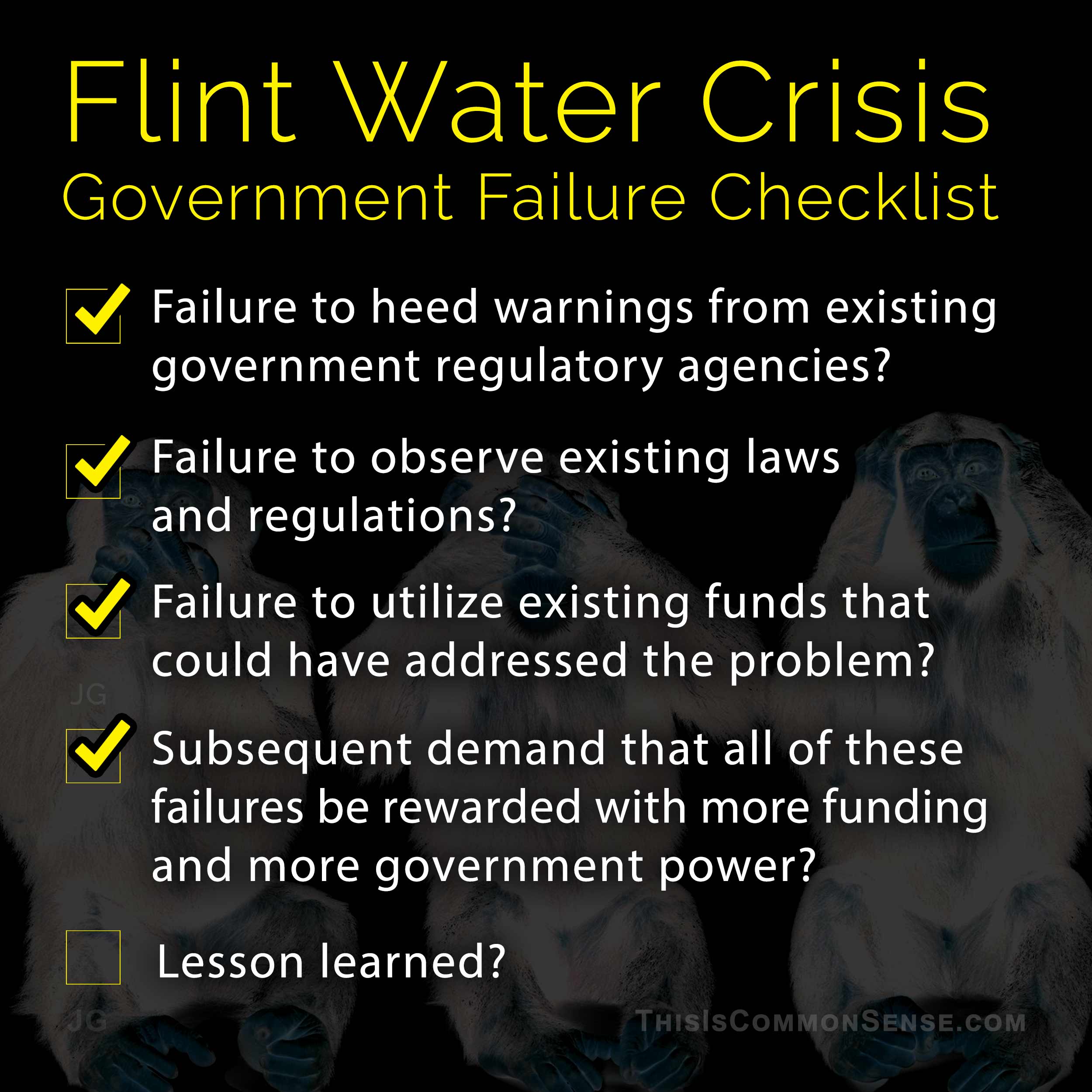 Flint, water, crisis, poison, government, free market, austerity, failure, Common Sense, Meme, James Gill, Paul Jacob