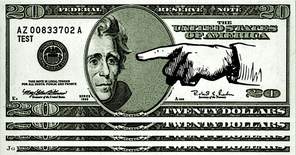 $20, currency, twenty dollar, Jackson, Hamilton, Tubman, illustration
