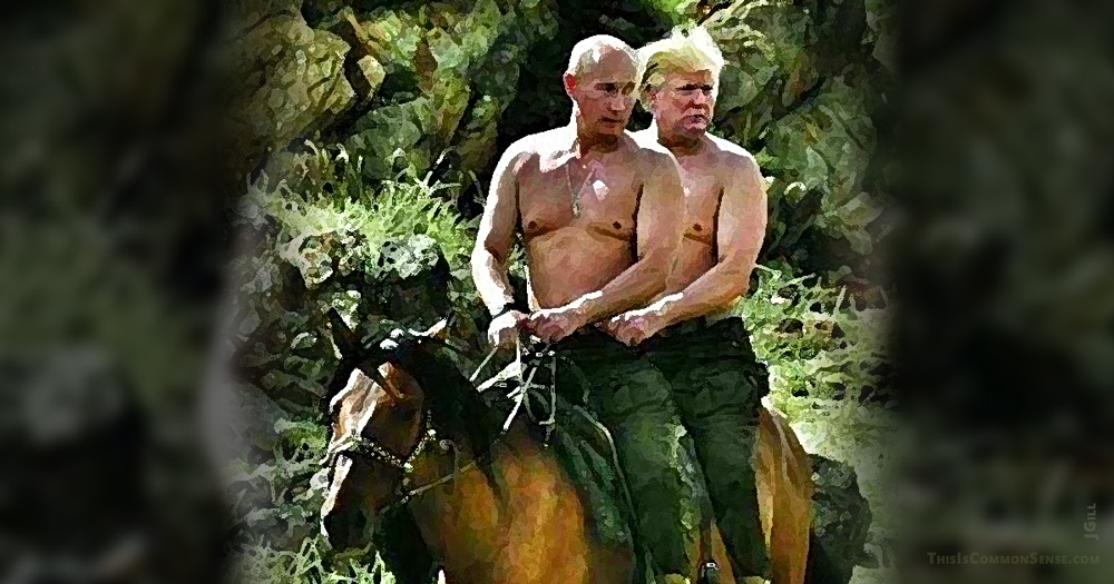 Russia, Putin, Trump, horseback, illustration