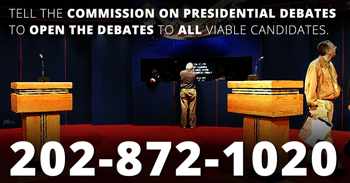 debates, presidential, Gary Johnson, phone number, Commission on Presidential Debates, illustration