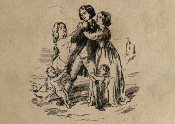 Cover illustration to Pendennis (1850) by the novel's author, W. M. Thackeray