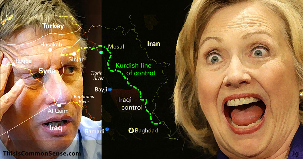 Hillary Clinton, Gary Johnson, Mosul, Syria, Turkey, illustration