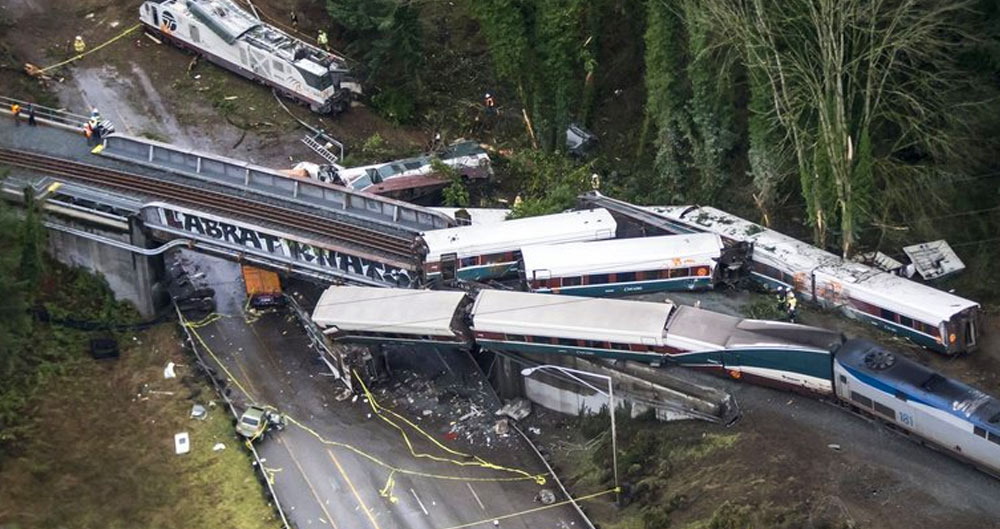 Amtrak train derailed, Seattle, I-5, infrastructure, Donald Trump