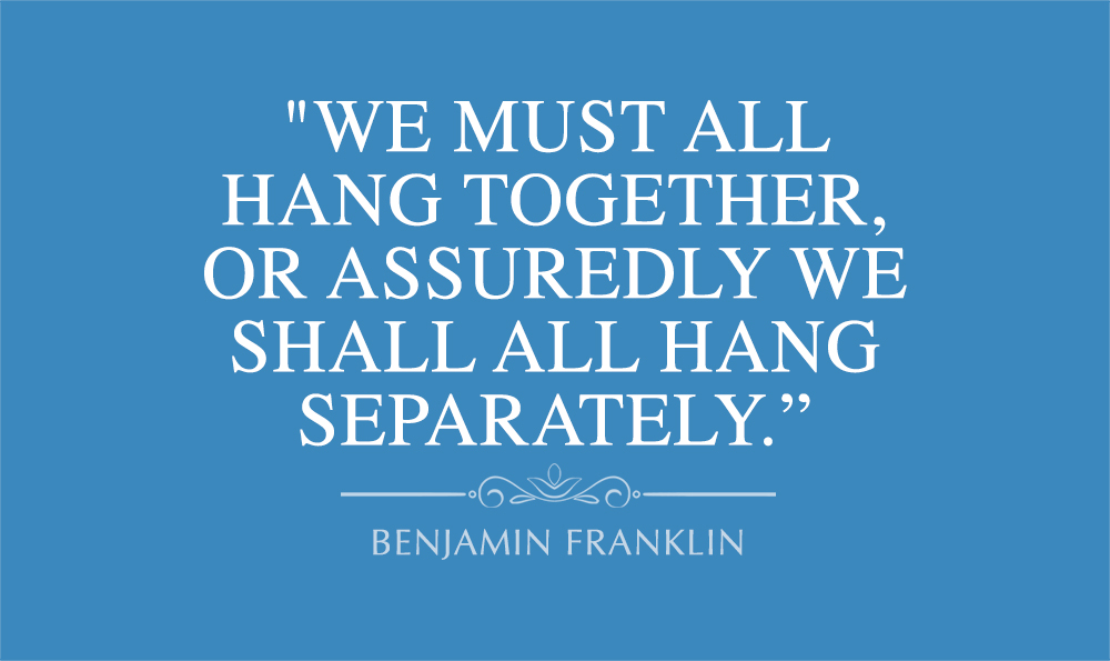 Benjamin Franklin, We must all hang together, quote