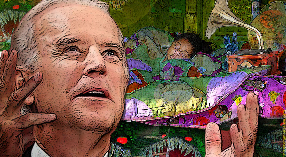 Joe Biden, bed, monsters, record player, black child,