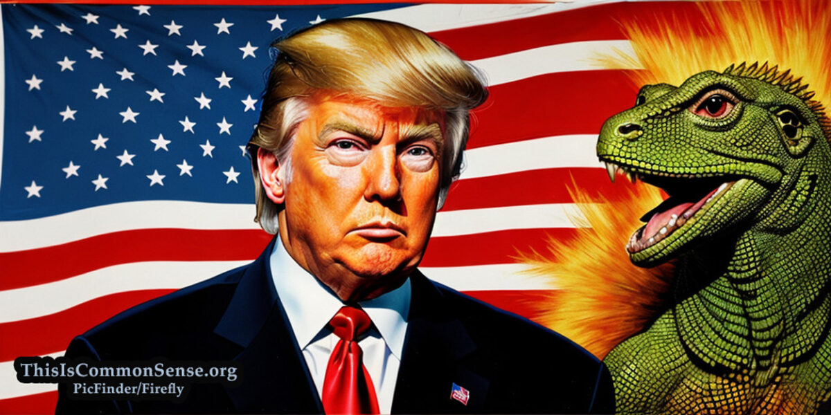 Kamala Harris, Donald Trump, MAGA, socialism, debt, lizard