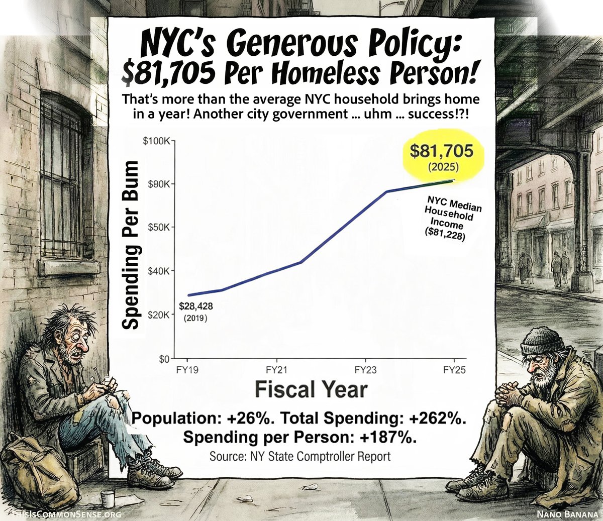 New York City, homeless, homelessness, spending, government, charity