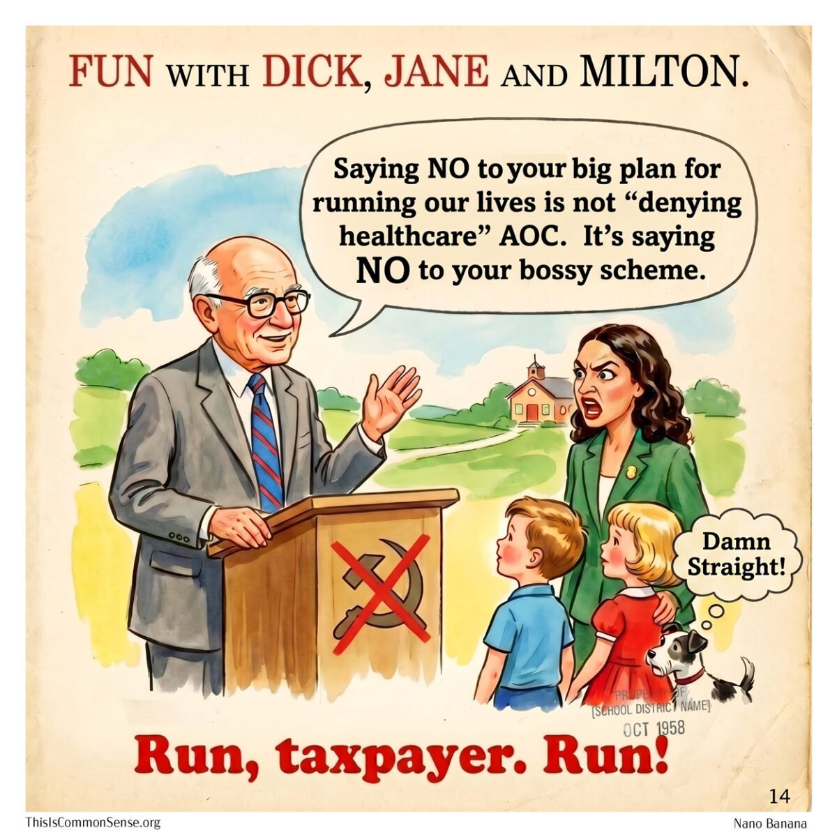 AOC, healthcare, Milton Friedman, education