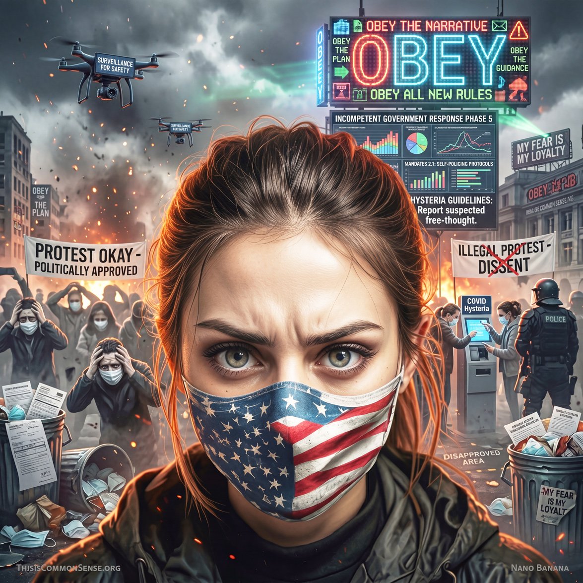 covid, hysteria, protest, obedience, disgrace, freedom