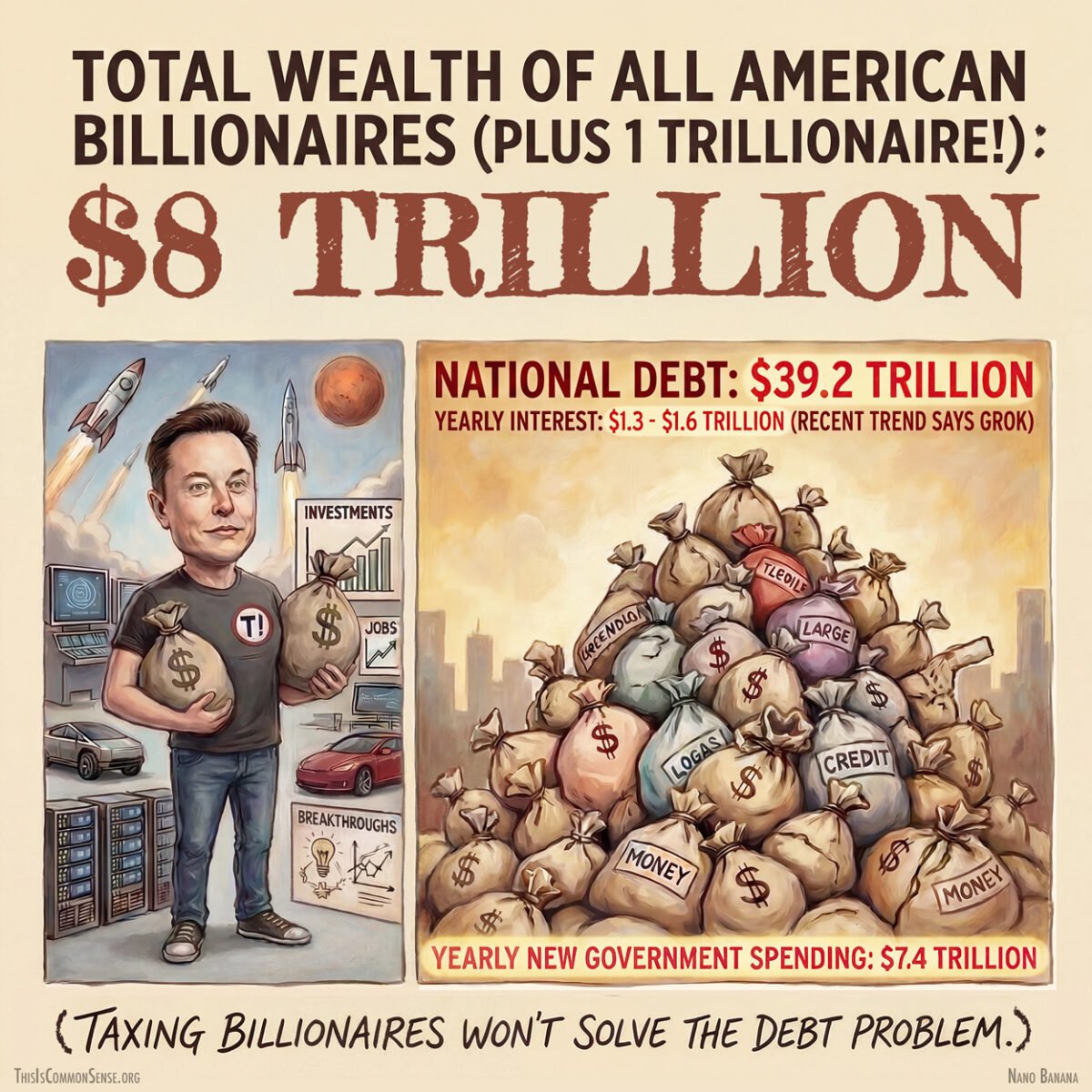 Elon Musk, trillionaire, billionaire, debt, interest, spending