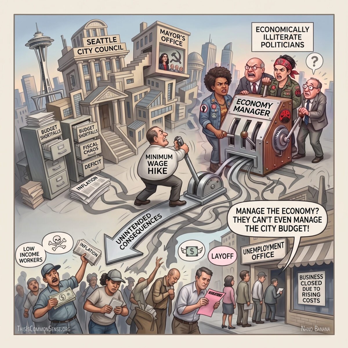 Seattle, minimum wage, regulations, bureaucracy, unintended consequences